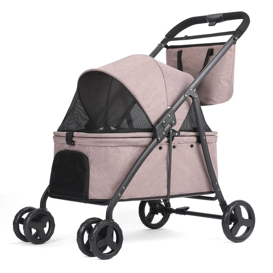 Foldable Dog Stroller Portable Dog Buggy 4 Wheel Pet Stroller Pushchair Travel Carriage Stroller Cart
