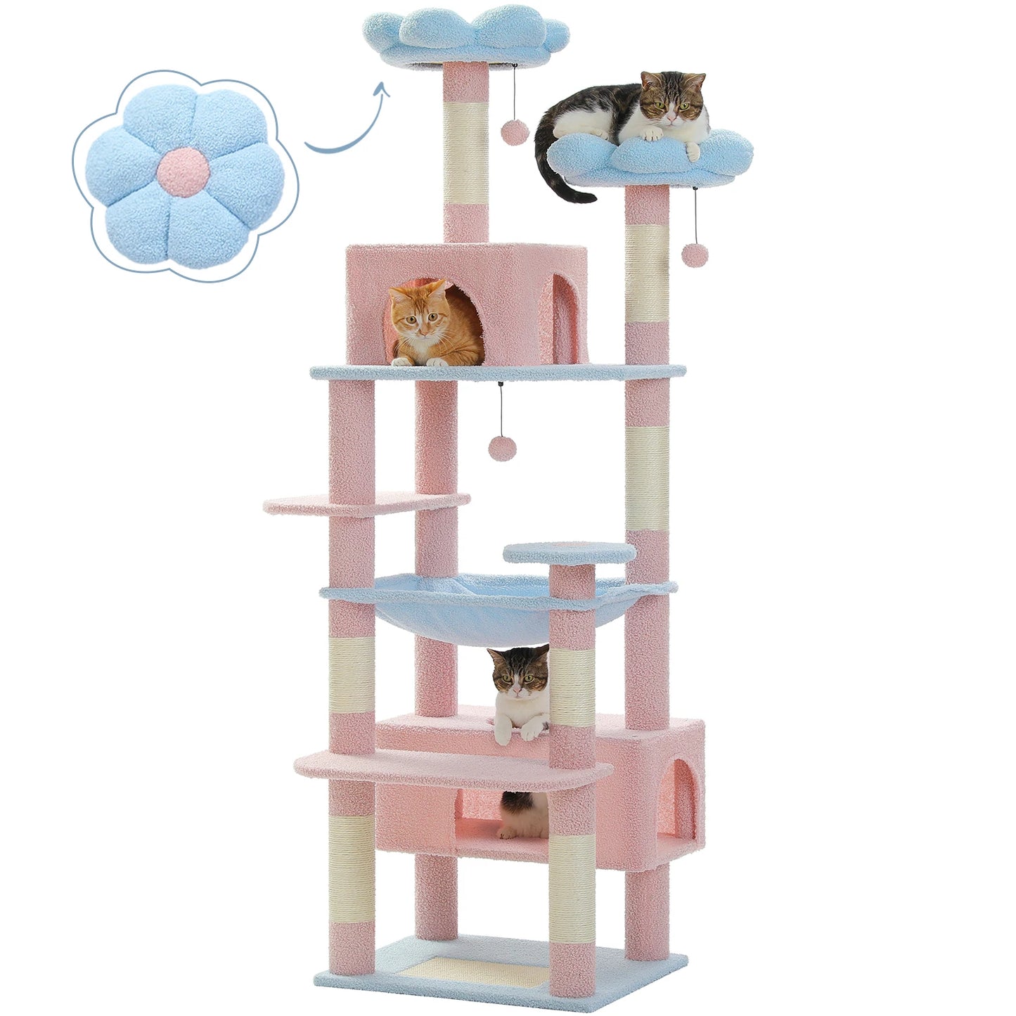 Multi-Level Cat Tree Tower with Scratching Posts&Board, Hammock, Cat Condo,