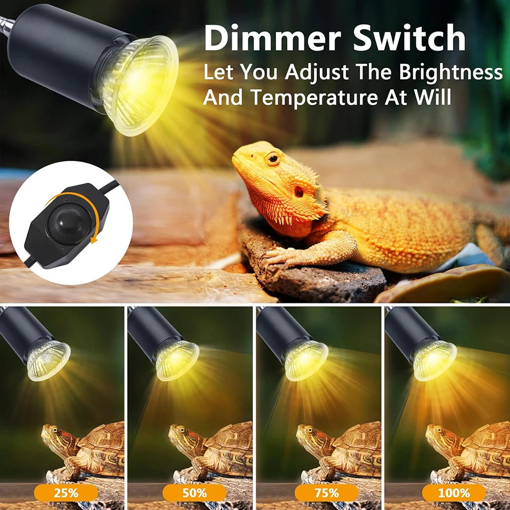 Reptile Heat Lamp 50W UVA UVB Light Rotatable Basking Spot Light Simulated Sunlight For Turtle Lizard