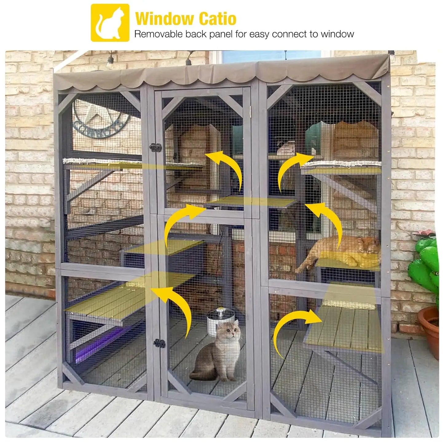 70in Wooden Outdoor Cat Enclosure Large Door Platforms Condo Playpen House
