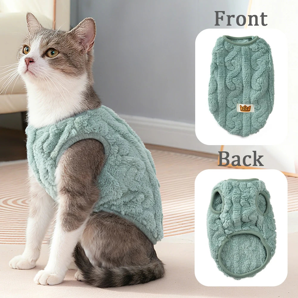 Winter Pet Clothes Warm Fleece Vest Coat For Small Cats Dogs Cozy Plush Solid Pullover Sleeveless Sweater