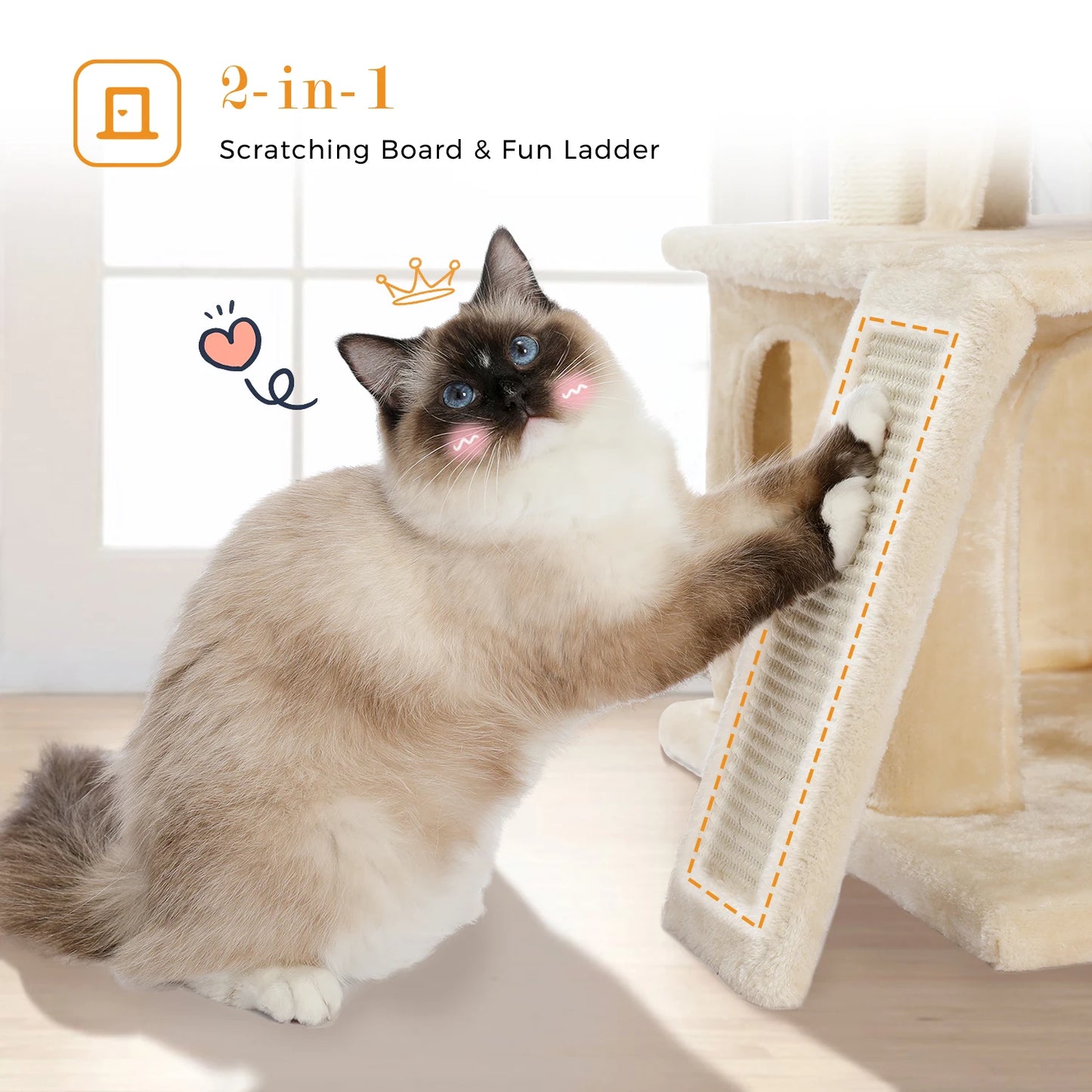 Multi-level Cat Tree with Spacious Perch,Double Condos,Fully Wrapped Scratching Sisal Post
