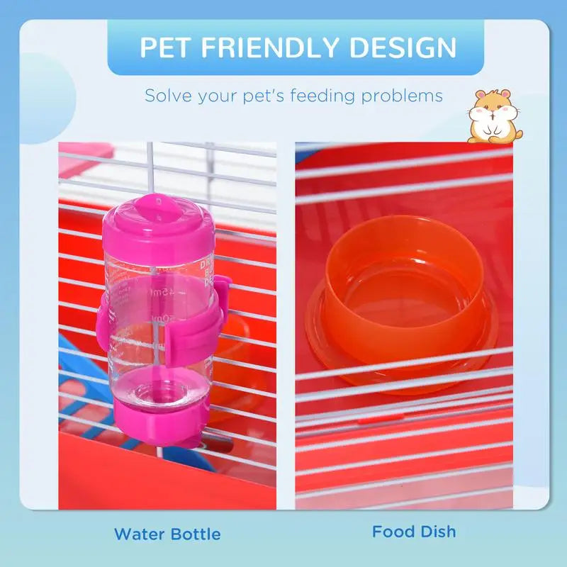 2-Story Hamster Cage w/ Exercise Wheel, Water Bottle, Dish, & Rat House