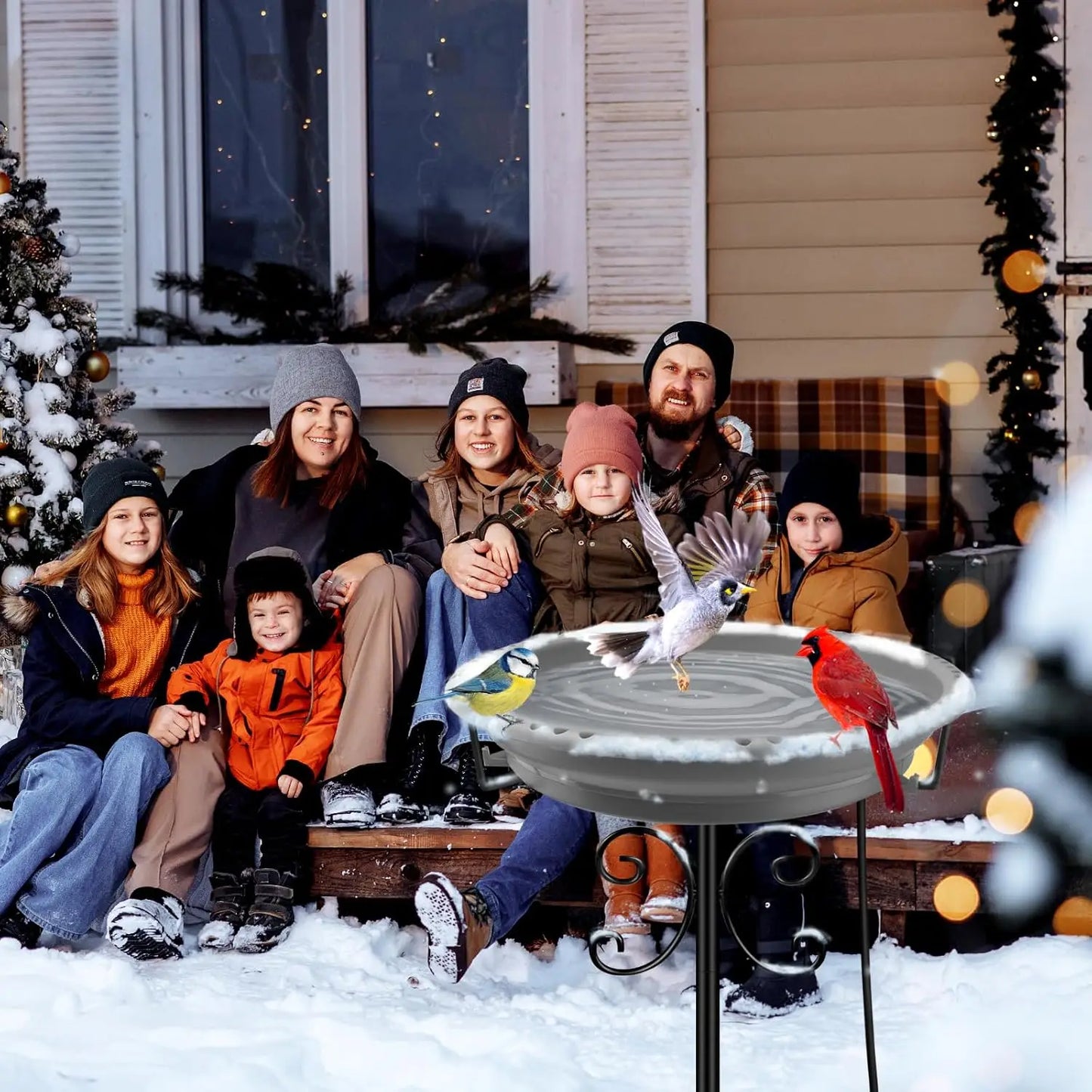 100W Heated Bird Bath with Thermostat Control, 5-Prong Metal Base for Winter Outdoor Garden Patio Yard (Grey)