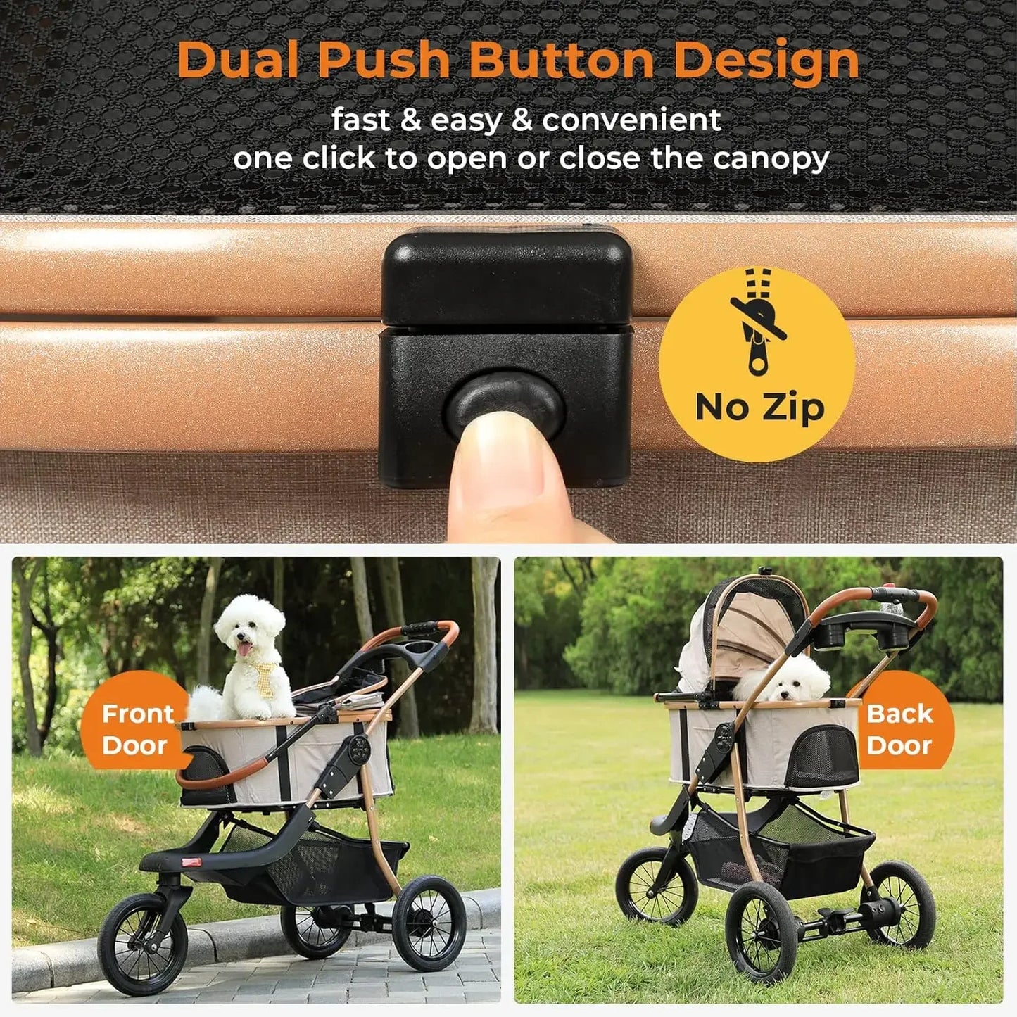 3-in-1 Large Dog Stroller Detachable Carrier, Zipperless Dual Entry, Foldable Jogger