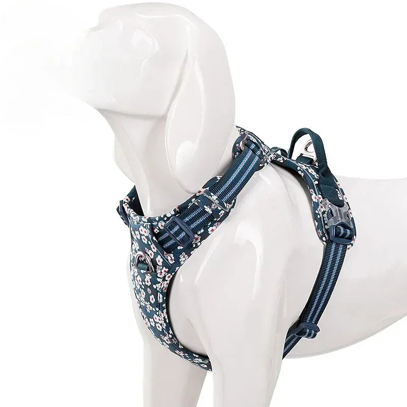 Dog Harness for Big Medium Small with Cotton Aluminum Alloy Floral Pattern Adjustable Vest