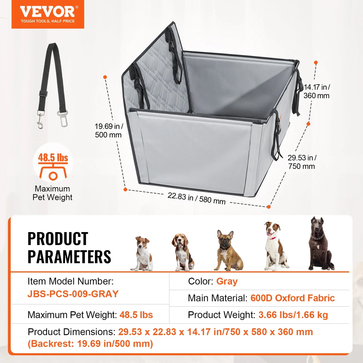 Waterproof Dog Booster Seat Pet Car Seat with Clip-On Safety Leash