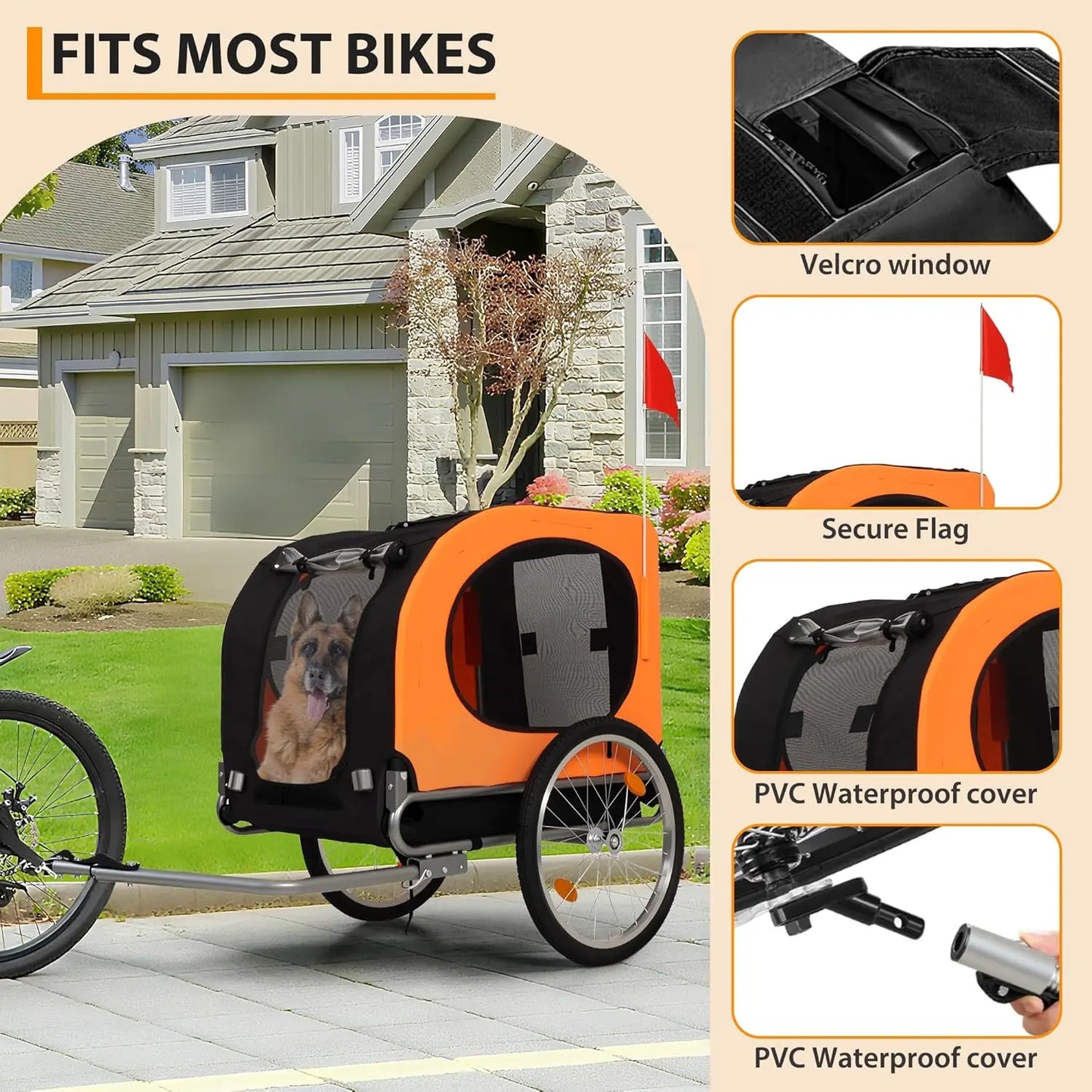 Large Dog Bike Trailer 88Lbs Capacity Pet Bicycle Carrier Foldable with Quick Release Wheels