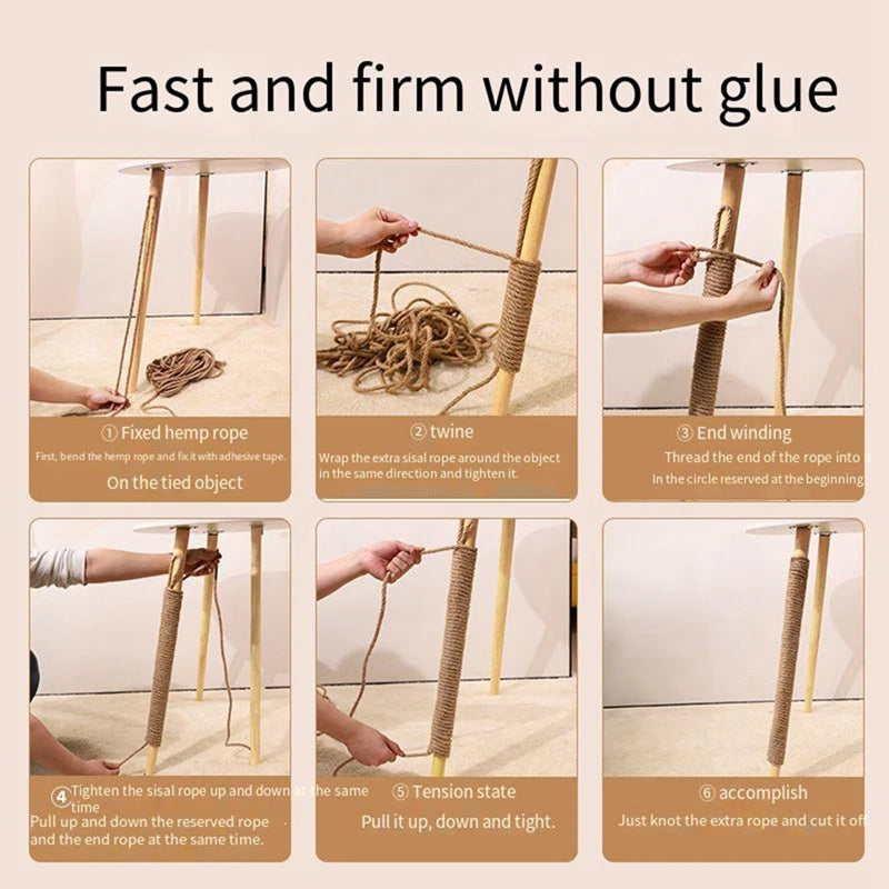 2/5M Durable Natural Hemp Rope Natural Sisal Cat Claw Pole Replacement Rope