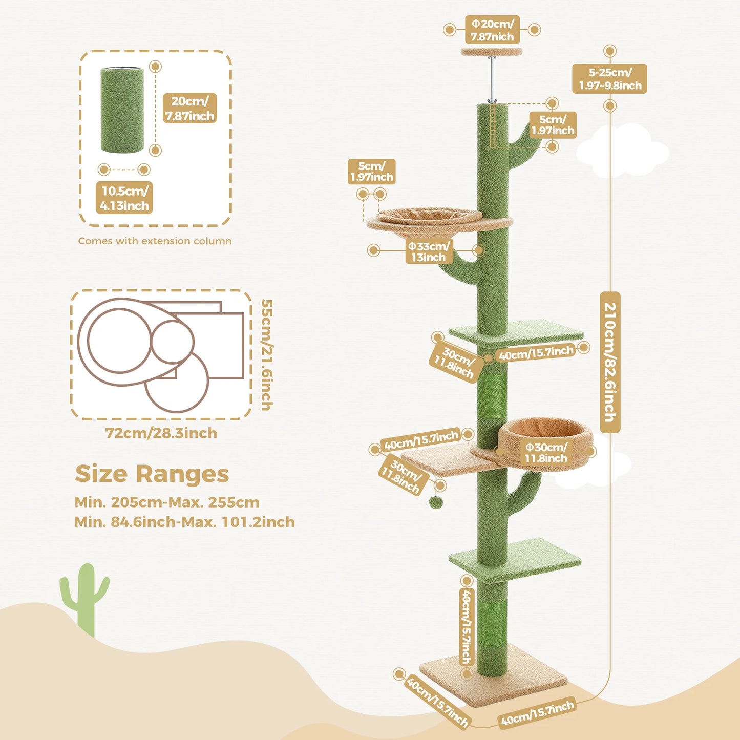 Cactus Cat Tree Adjustable Floor-to-Ceiling Cat Tower