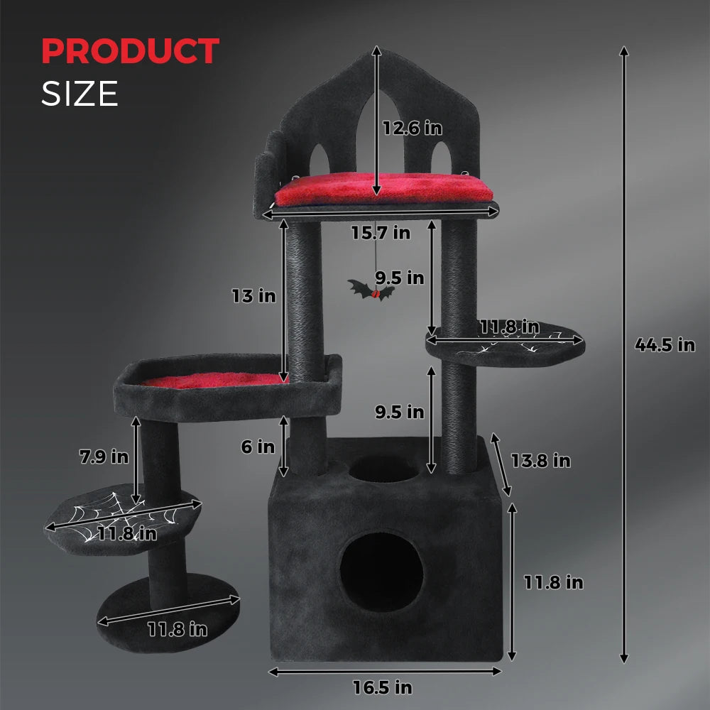 Black Gothic Cat Tree Heavy Cat Furniture with Indoor Multiple Cats hammock Gothic Pet Playground