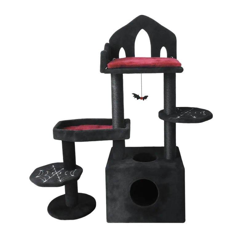 Black Gothic Cat Tree Heavy Cat Furniture with Indoor Multiple Cats hammock Gothic Pet Playground