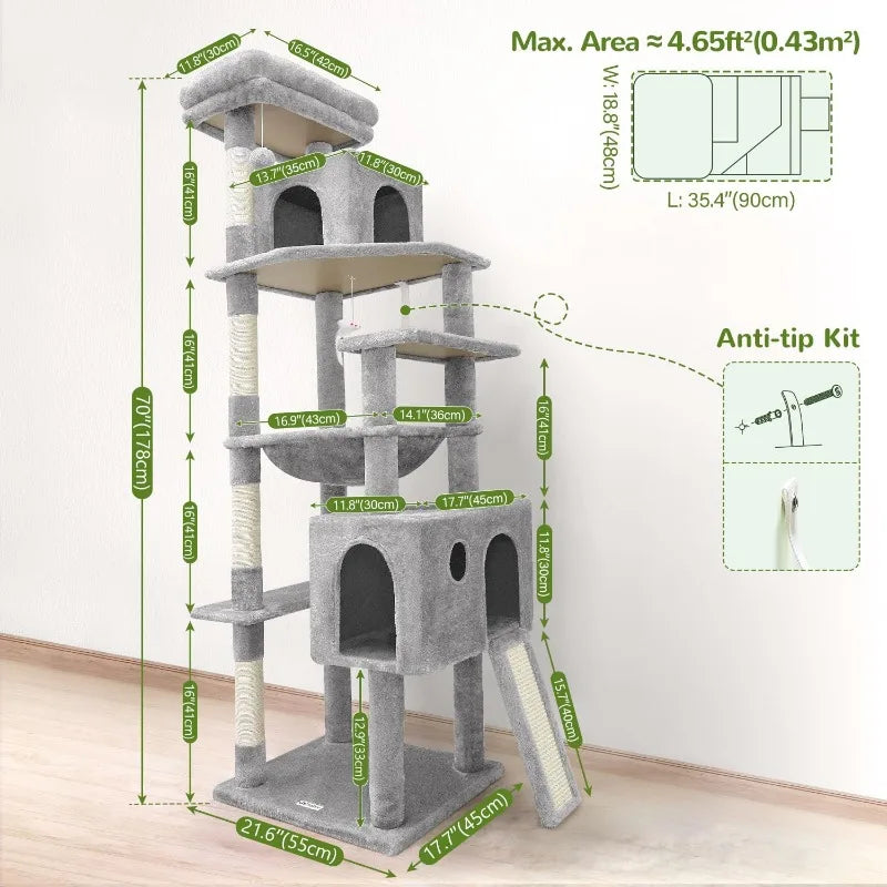Sturdy Cat Furniture with Sisal Scratching Posts & Condo, for Big Adult Cats