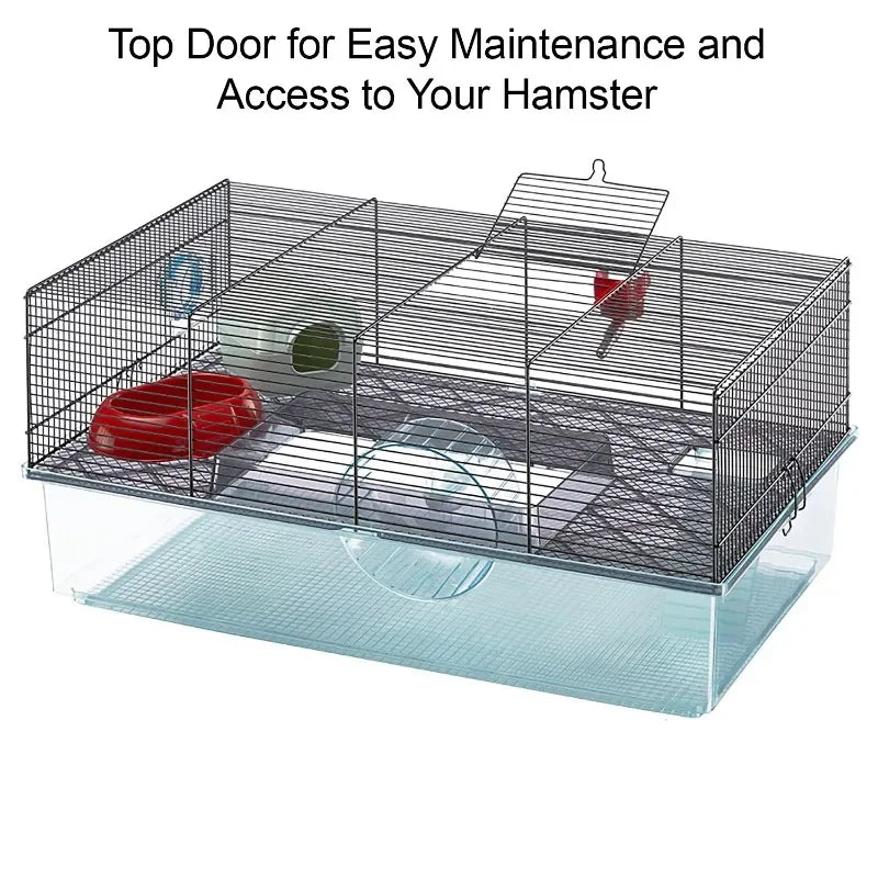 Hamster Cage Includes Water Bottle, Exercise Wheel, Food Dish