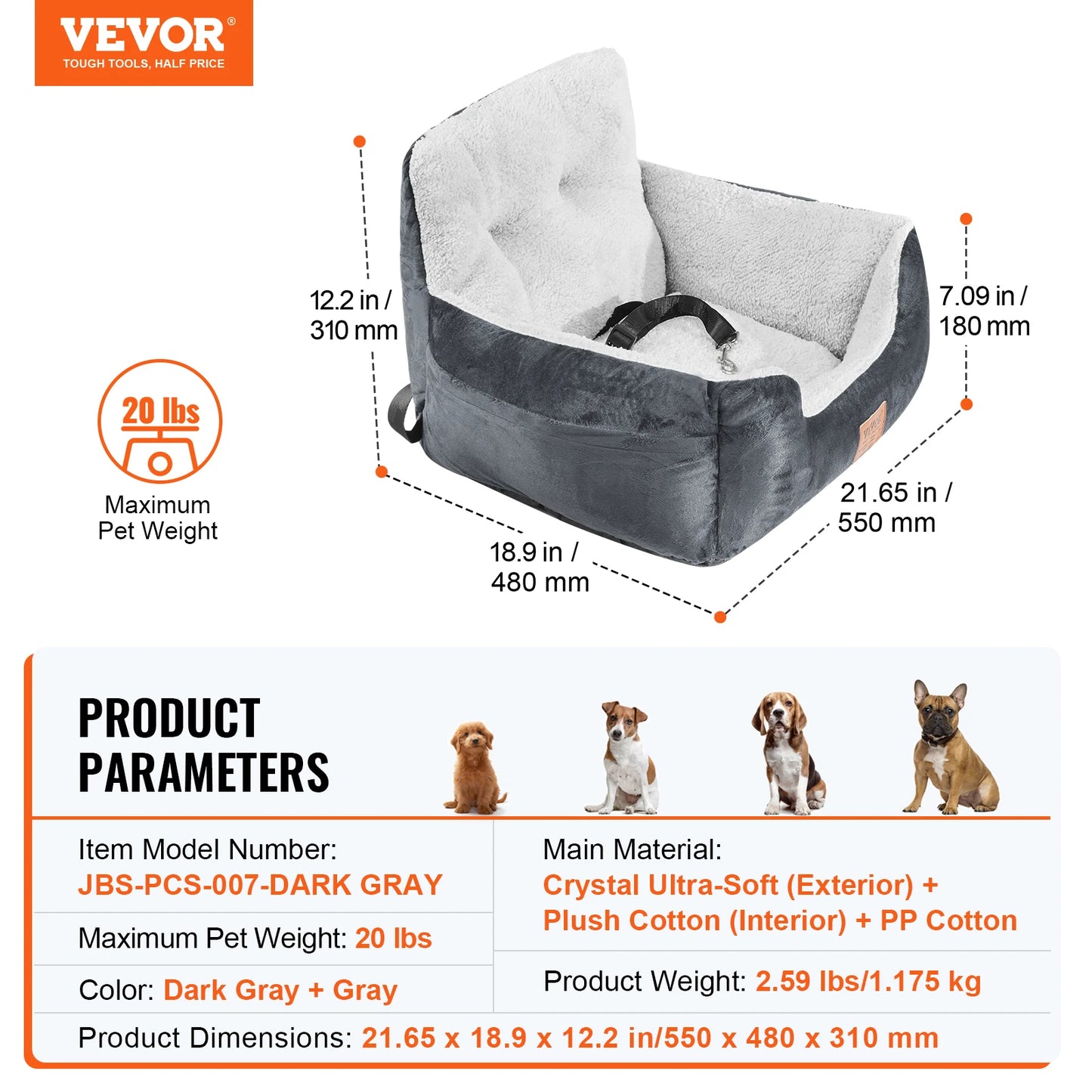 Waterproof Dog Booster Seat Pet Car Seat with Clip-On Safety Leash