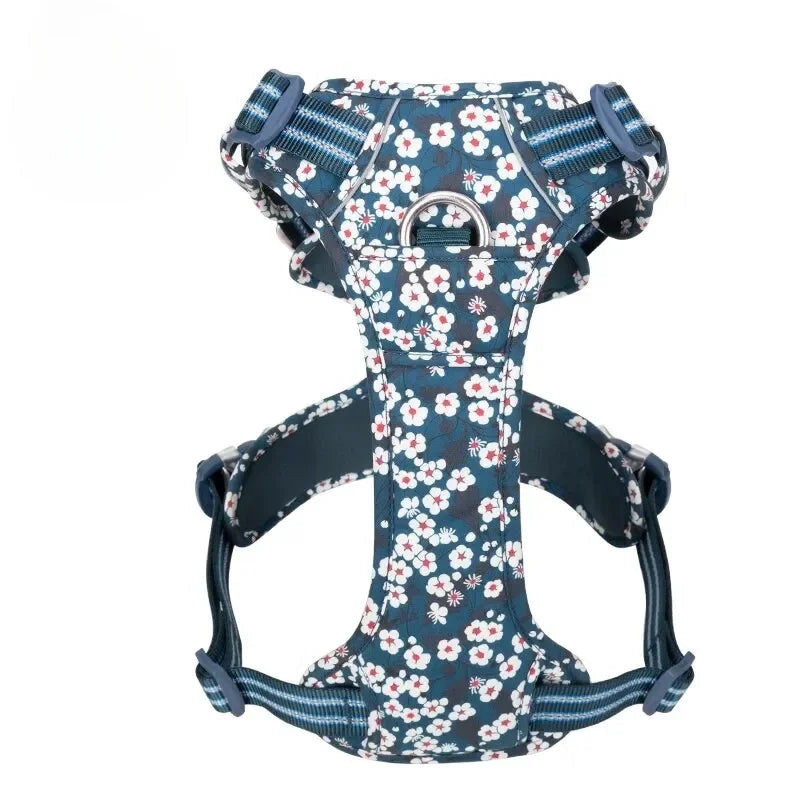 Dog Harness for Big Medium Small with Cotton Aluminum Alloy Floral Pattern Adjustable Vest