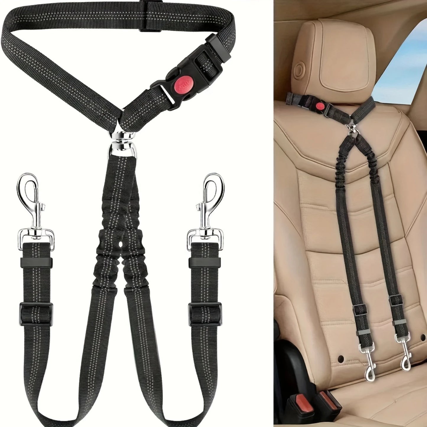 Car Seatbelt - Nylon Safety Harness For 2 Pets